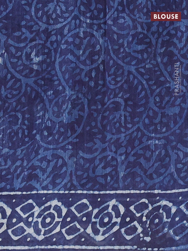 Chanderi bagru saree indigo blue with allover dabu prints and zari woven piping border