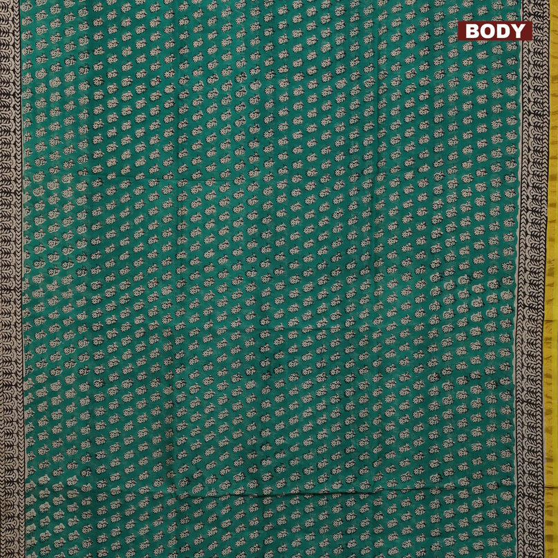 Chanderi bagru saree green and yellow with allover floral butta prints and zari woven piping border