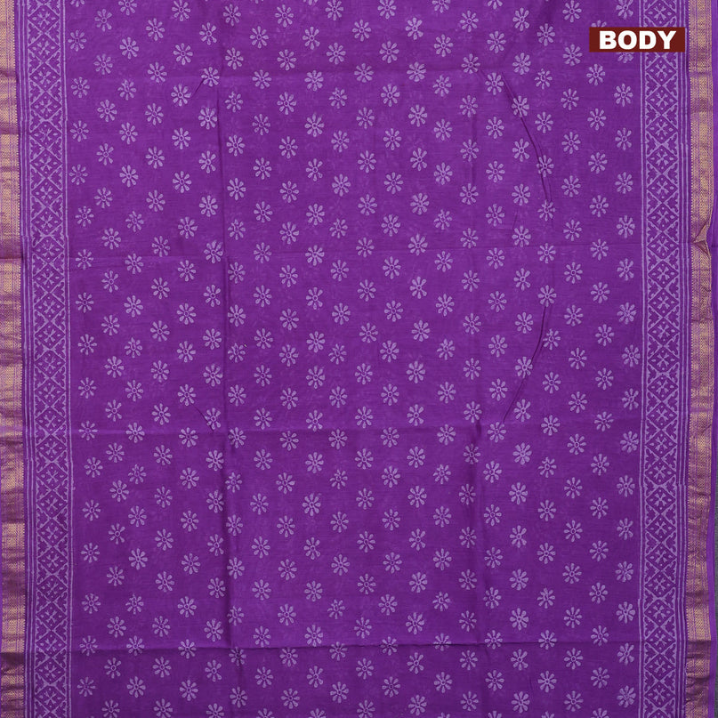 Chanderi bagru saree violet with allover floral butta prints and zari woven maheshwari border