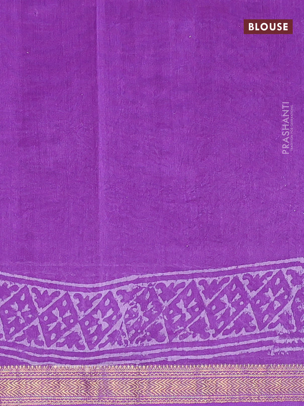 Chanderi bagru saree violet with allover floral butta prints and zari woven maheshwari border