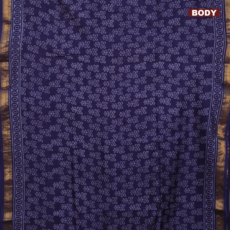 Chanderi bagru saree blue with allover butta prints and zari woven maheshwari border