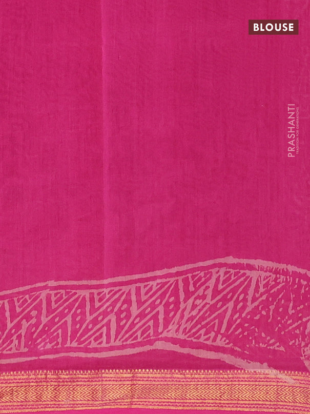 Chanderi bagru saree pink with allover prints and zari woven maheshwari border