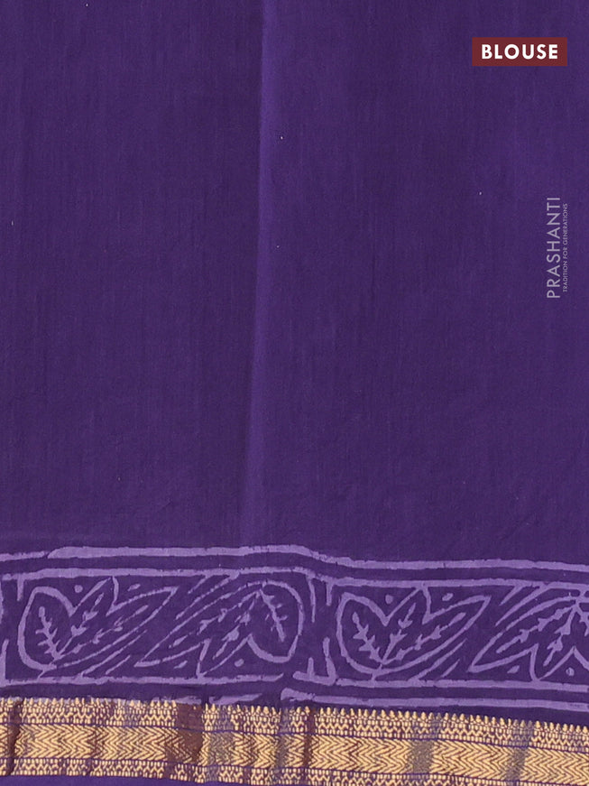 Chanderi bagru saree violet with allover prints and zari woven maheshwari border