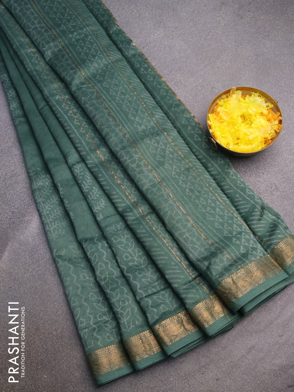 Chanderi bagru saree pastel green with butta prints and zari woven maheshwari border