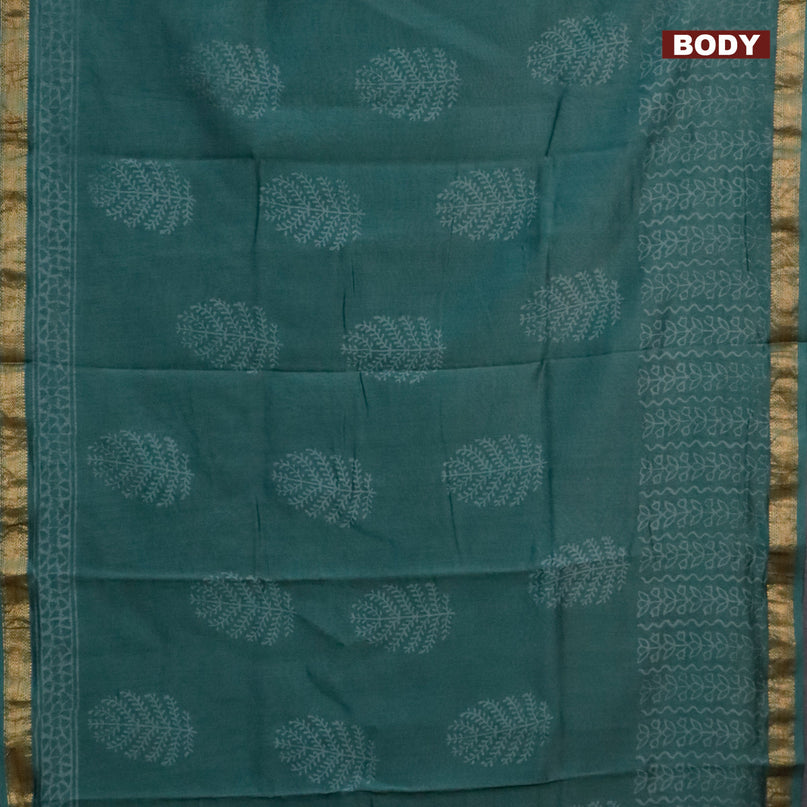 Chanderi bagru saree pastel green with butta prints and zari woven maheshwari border