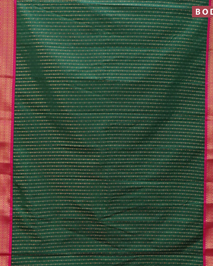 Semi kanjivaram silk saree dark green and pink with allover zari weaves and zari woven korvai border