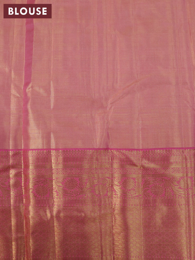 Pure kanjivaram tissue silk saree dual shade of pink with allover silver zari woven brocade weaves and long zari woven border