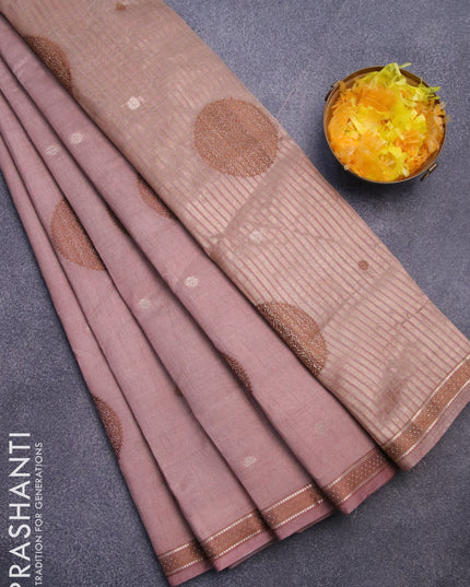 Semi raw silk saree rosy brown with thread & zari woven buttas and woven border