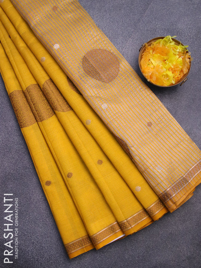 Semi raw silk saree mango yellow with thread & zari woven buttas and woven border