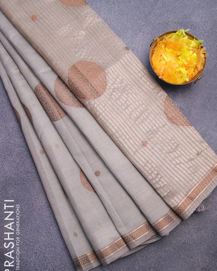 Semi raw silk saree grey with thread & zari woven buttas and woven border
