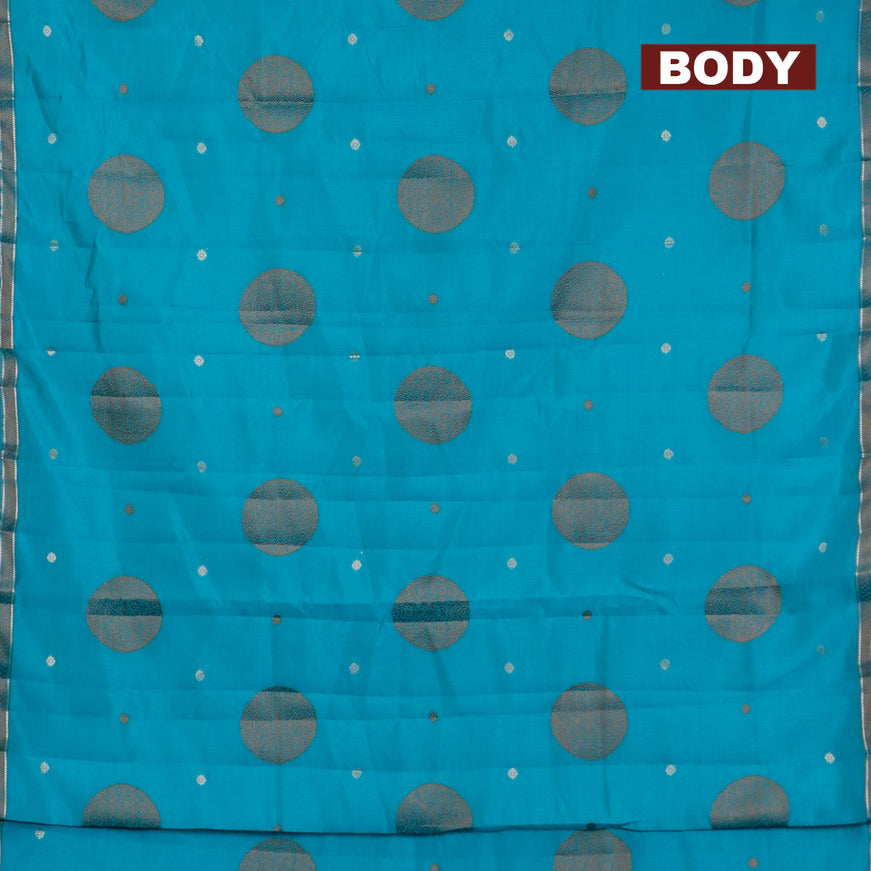Semi raw silk saree teal blue with thread & zari woven buttas and woven border