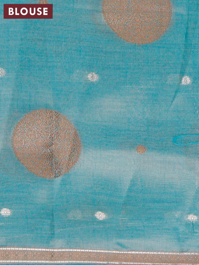 Semi raw silk saree teal blue with thread & zari woven buttas and woven border