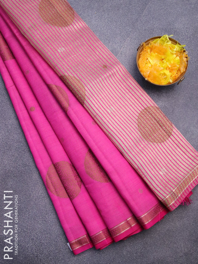 Semi raw silk saree pink with thread & zari woven buttas and woven border
