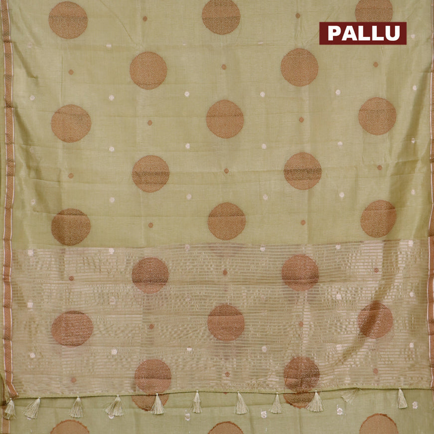 Semi raw silk saree pista green with thread & zari woven buttas and woven border