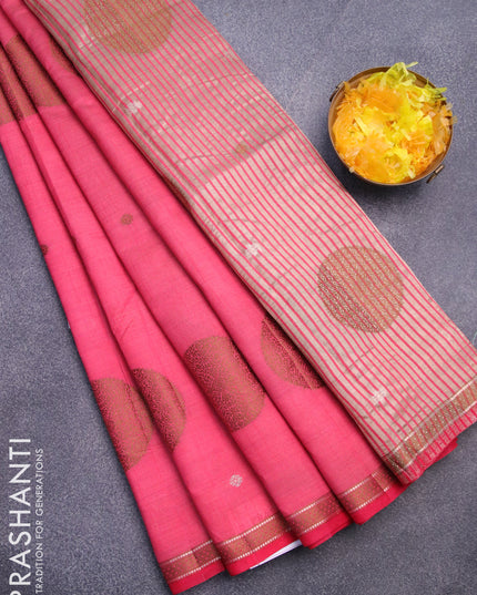 Semi raw silk saree pink shade with thread & zari woven buttas and woven border