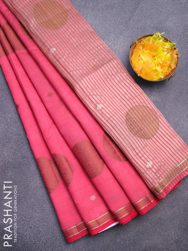 Semi raw silk saree pink shade with thread & zari woven buttas and woven border