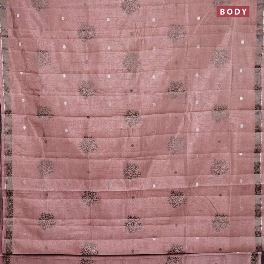 Semi raw silk saree pastel brown with thread & silver zari woven buttas and woven border