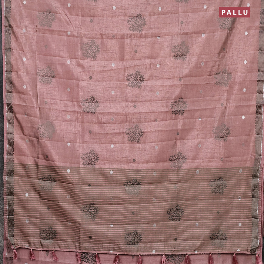 Semi raw silk saree pastel brown with thread & silver zari woven buttas and woven border
