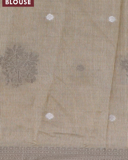 Semi raw silk saree sandal with thread & silver zari woven buttas and woven border