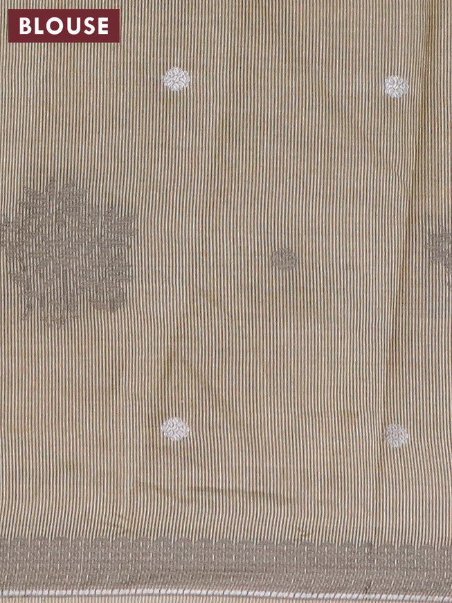 Semi raw silk saree sandal with thread & silver zari woven buttas and woven border