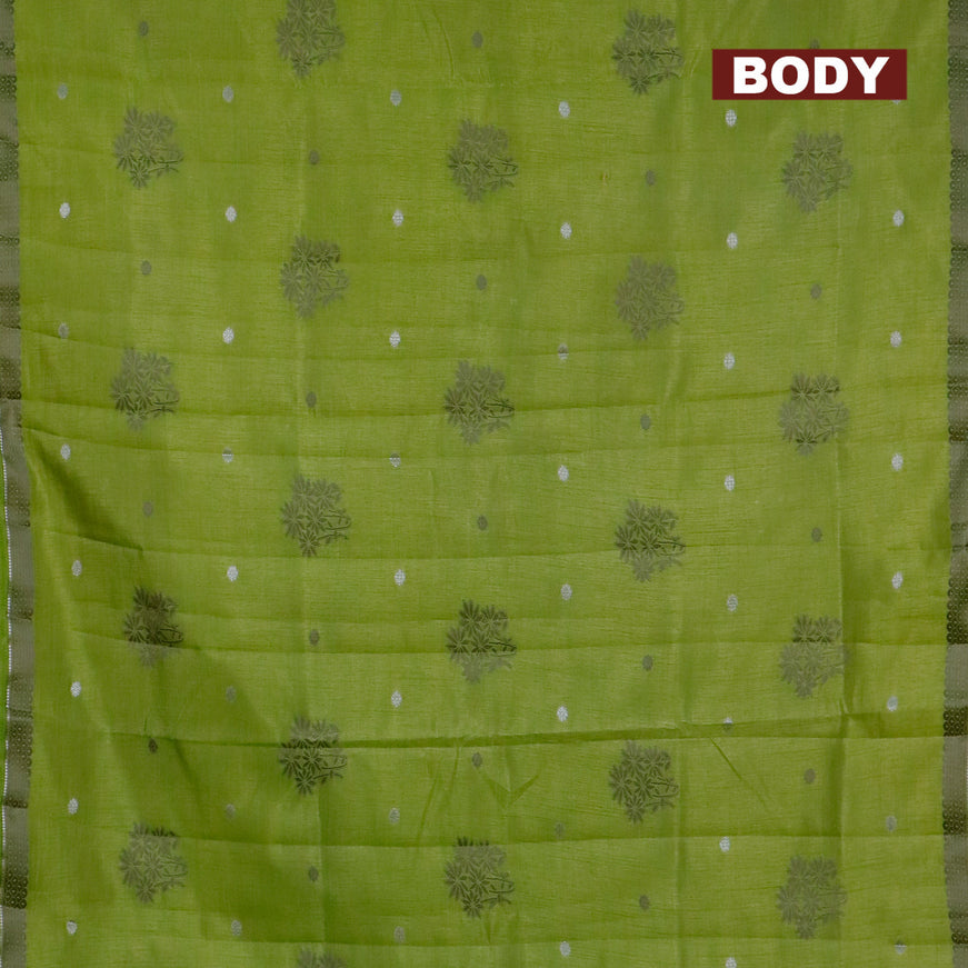 Semi raw silk saree light green with thread & silver zari woven buttas and woven border