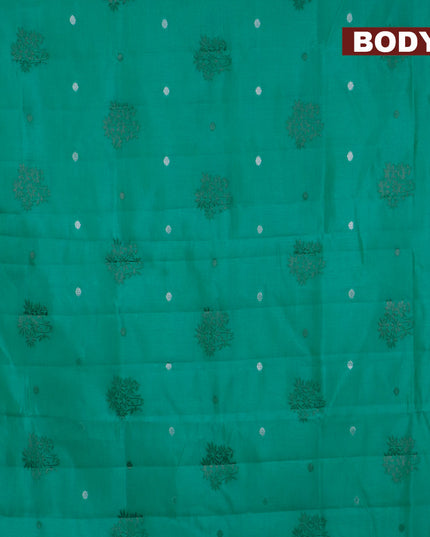 Semi raw silk saree teal green with thread & silver zari woven buttas and woven border
