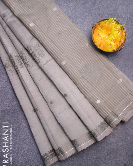 Semi raw silk saree grey with thread & silver zari woven buttas and woven border