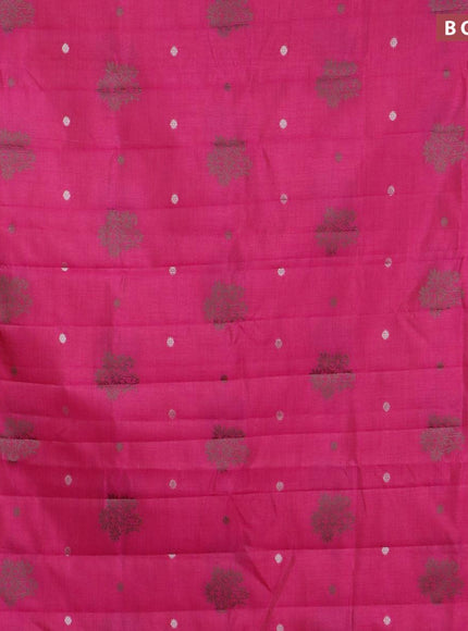 Semi raw silk saree dark pink with thread & silver zari woven buttas and woven border