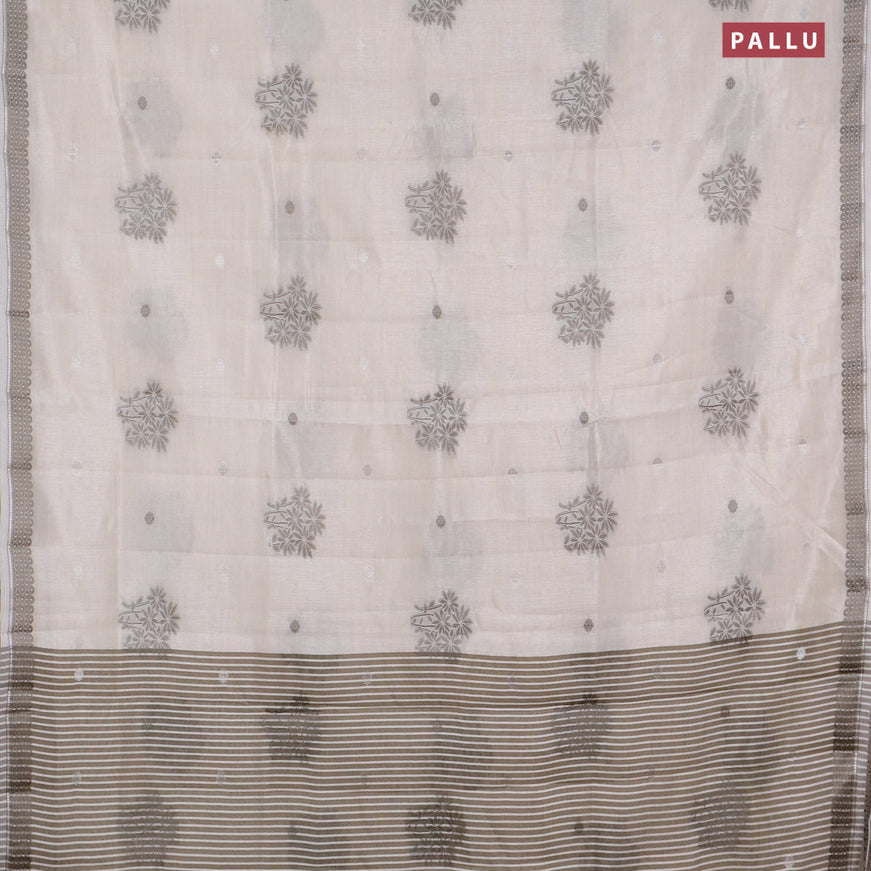 Semi raw silk saree off white with thread & silver zari woven buttas and woven border