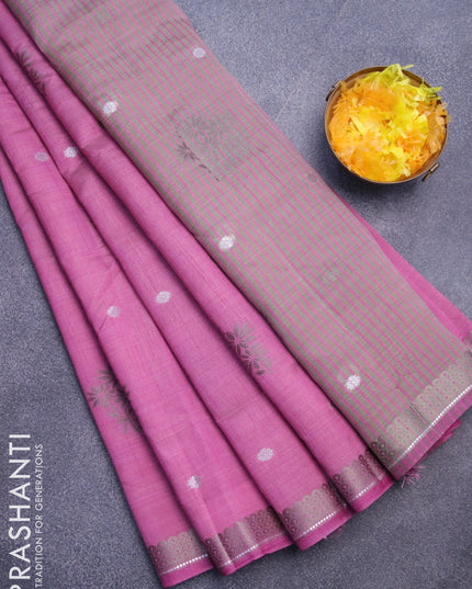 Semi raw silk saree purple shade with thread & silver zari woven buttas and woven border