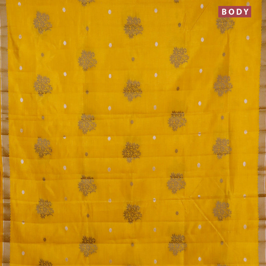 Semi raw silk saree mango yellow with thread & silver zari woven buttas and woven border