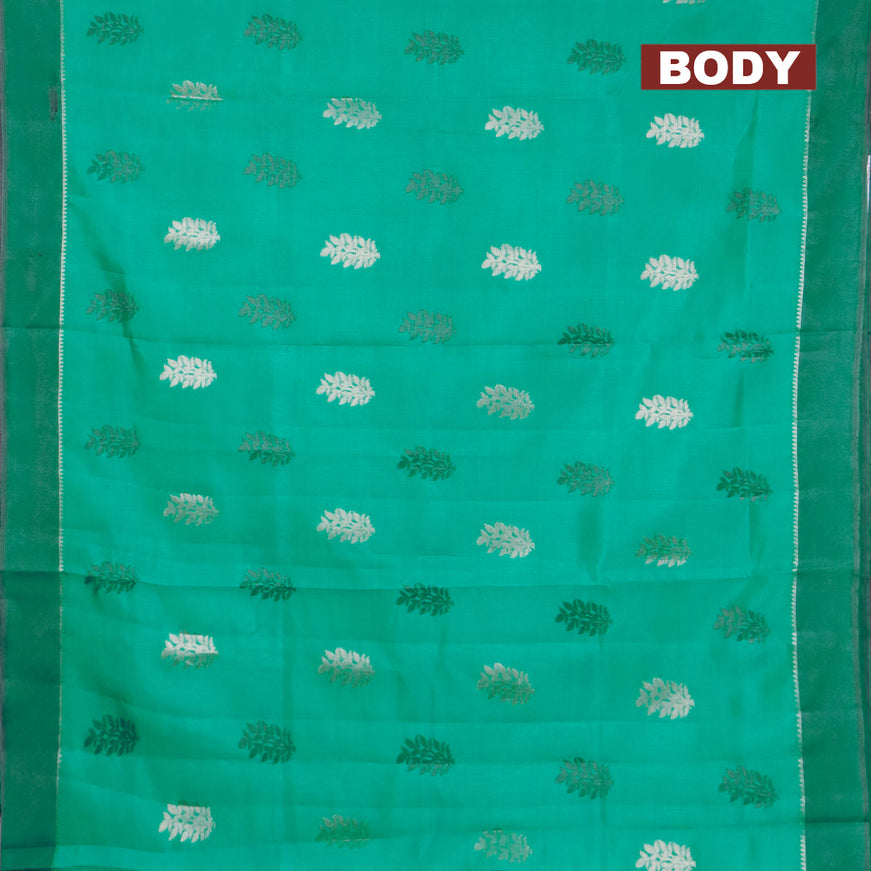 Semi raw silk saree teal green with thread & zari woven buttas and simple border