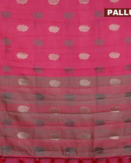 Semi raw silk saree pink with thread & zari woven buttas and simple border