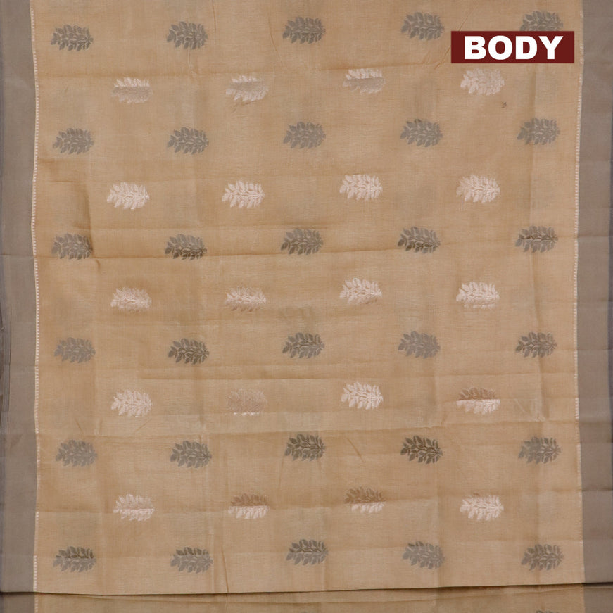 Semi raw silk saree sandal with thread & zari woven buttas and simple border