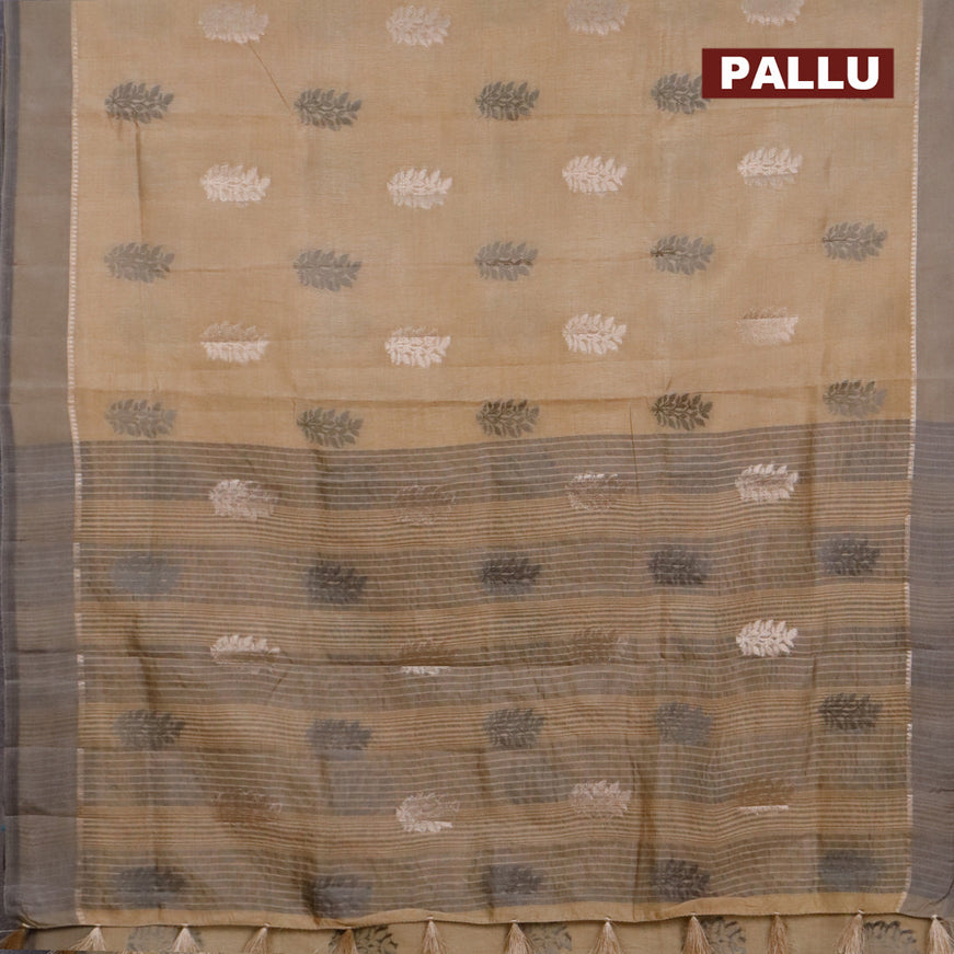 Semi raw silk saree sandal with thread & zari woven buttas and simple border