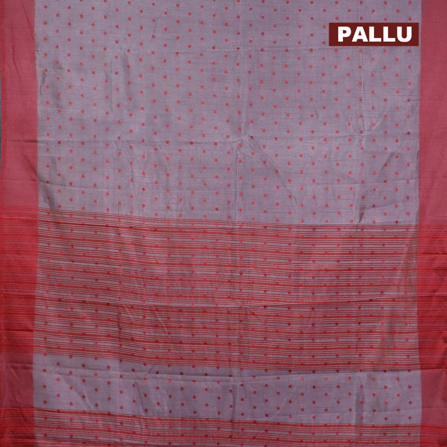 Semi raw silk saree grey and maroon with thread woven buttas and simple border