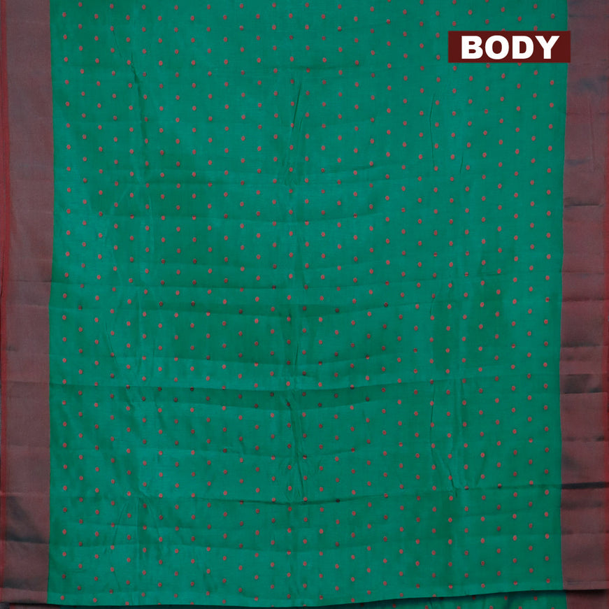 Semi raw silk saree green and dual shade of maroon with thread woven buttas and simple border
