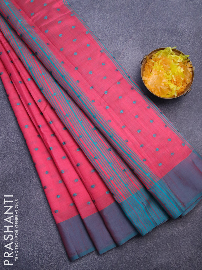 Semi raw silk saree pink shade and dual shade of teal green with thread woven buttas and simple border