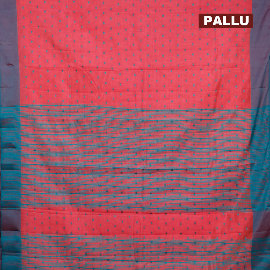 Semi raw silk saree pink shade and dual shade of teal green with thread woven buttas and simple border