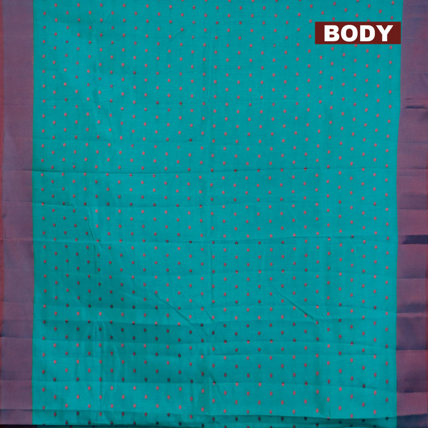 Semi raw silk saree teal blue and dual shade of maroon with thread woven buttas and simple border
