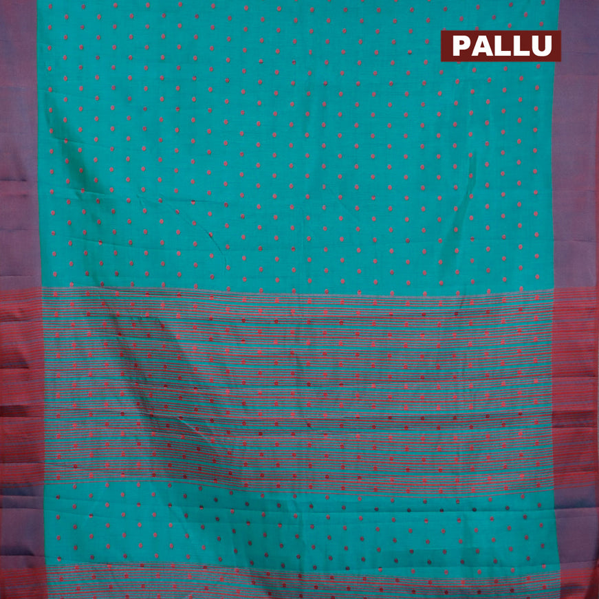 Semi raw silk saree teal blue and dual shade of maroon with thread woven buttas and simple border