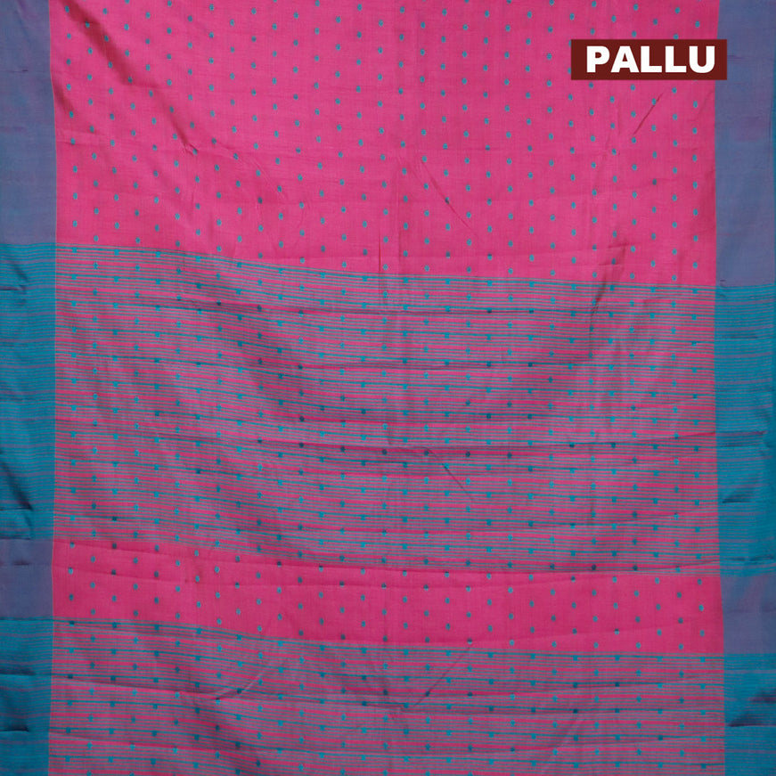 Semi raw silk saree magenta pink and dual shade of teal green with thread woven buttas and simple border