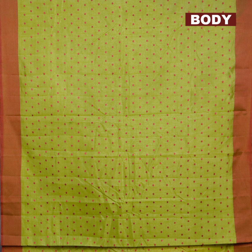 Semi raw silk saree light green and maroon shade with thread woven buttas and simple border