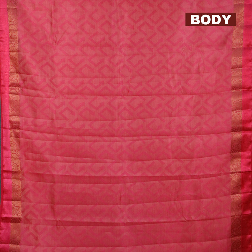 Semi raw silk saree pink with allover self emboss and copper zari woven simple border