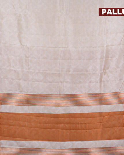 Semi raw silk saree off white with allover self emboss and copper zari woven simple border