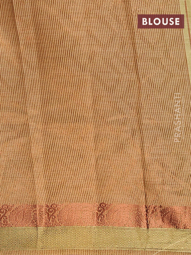 Semi raw silk saree elaichi green with allover self emboss and copper zari woven simple border