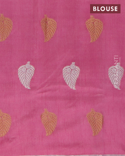 Semi raw silk saree purple shade with silver & gold zari woven leaf buttas and small zari woven border