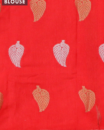Semi raw silk saree red with silver & gold zari woven leaf buttas and small zari woven border
