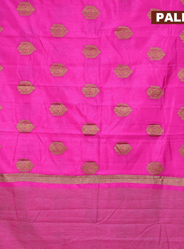 Semi raw silk saree pink with zari woven buttas and small zari woven border
