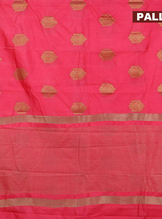 Semi raw silk saree pink with zari woven buttas and small zari woven border